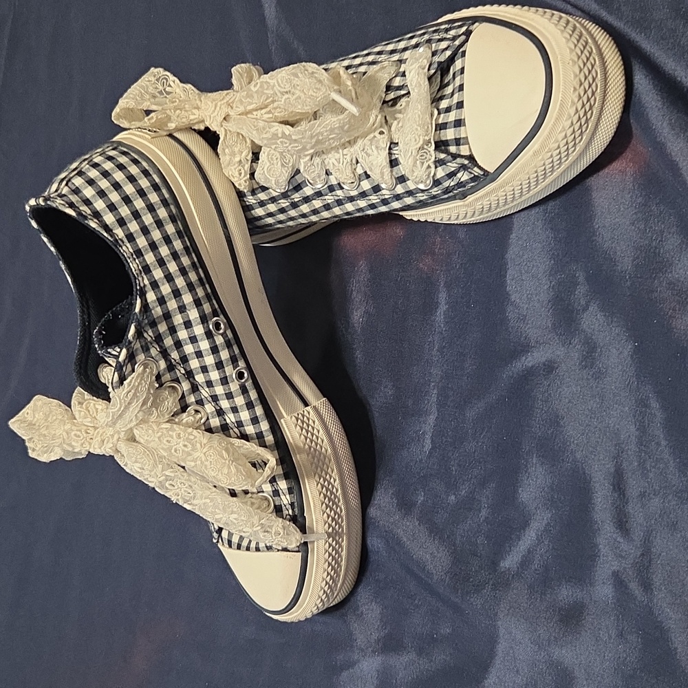 Converse Women's Navy Gingham Sneakers - Picture 7 of 12